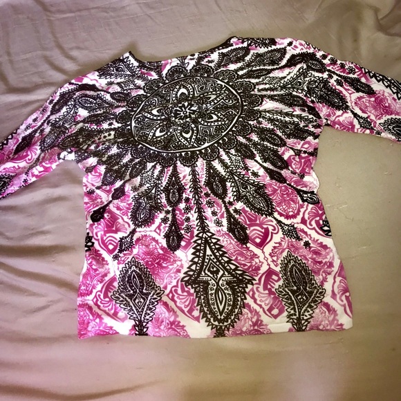 Pink/white/black patterned Evening blouse - Picture 3 of 4